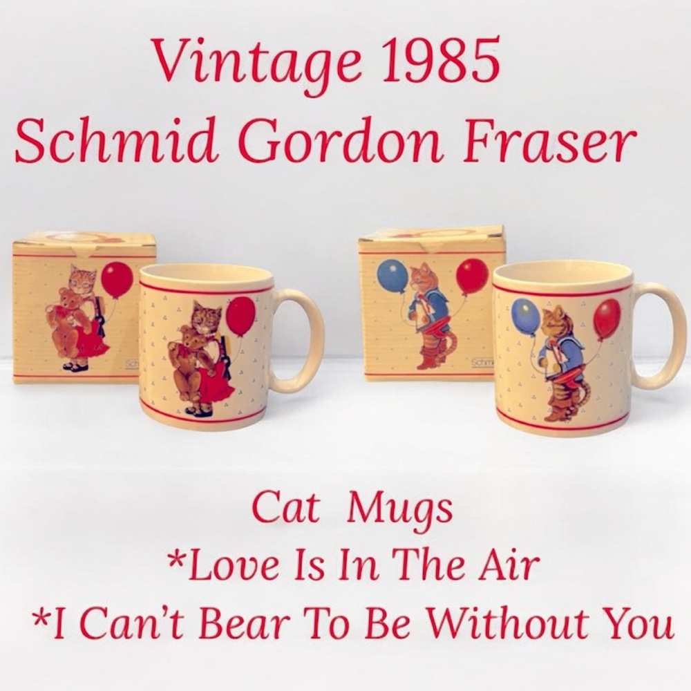 Vintage Cat Mugs 1980s RARE Vintage Coffee Cups Schmid Gordon Fraser Love Bear